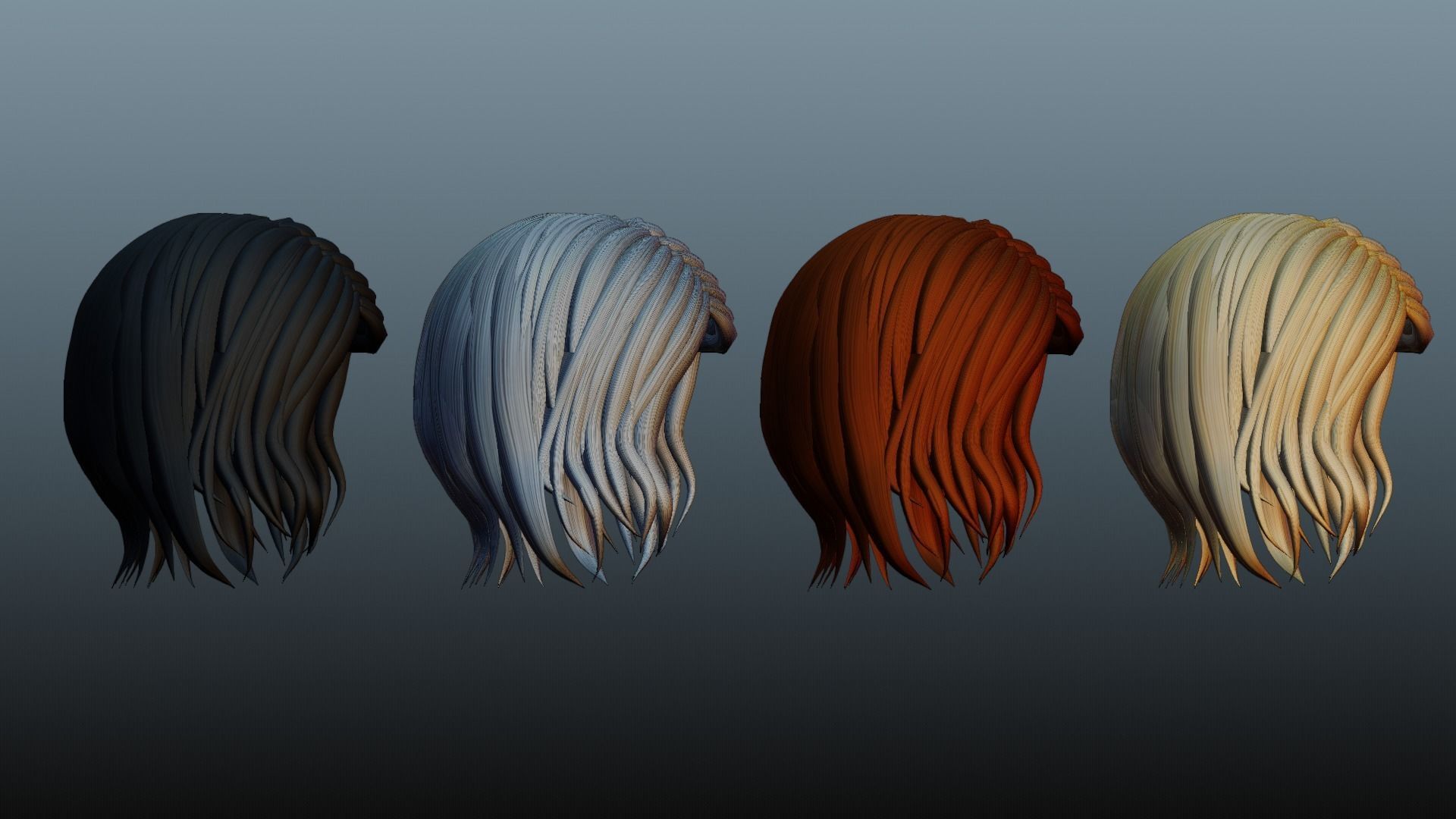 Female hair 4 colors Low-poly 3D model_7