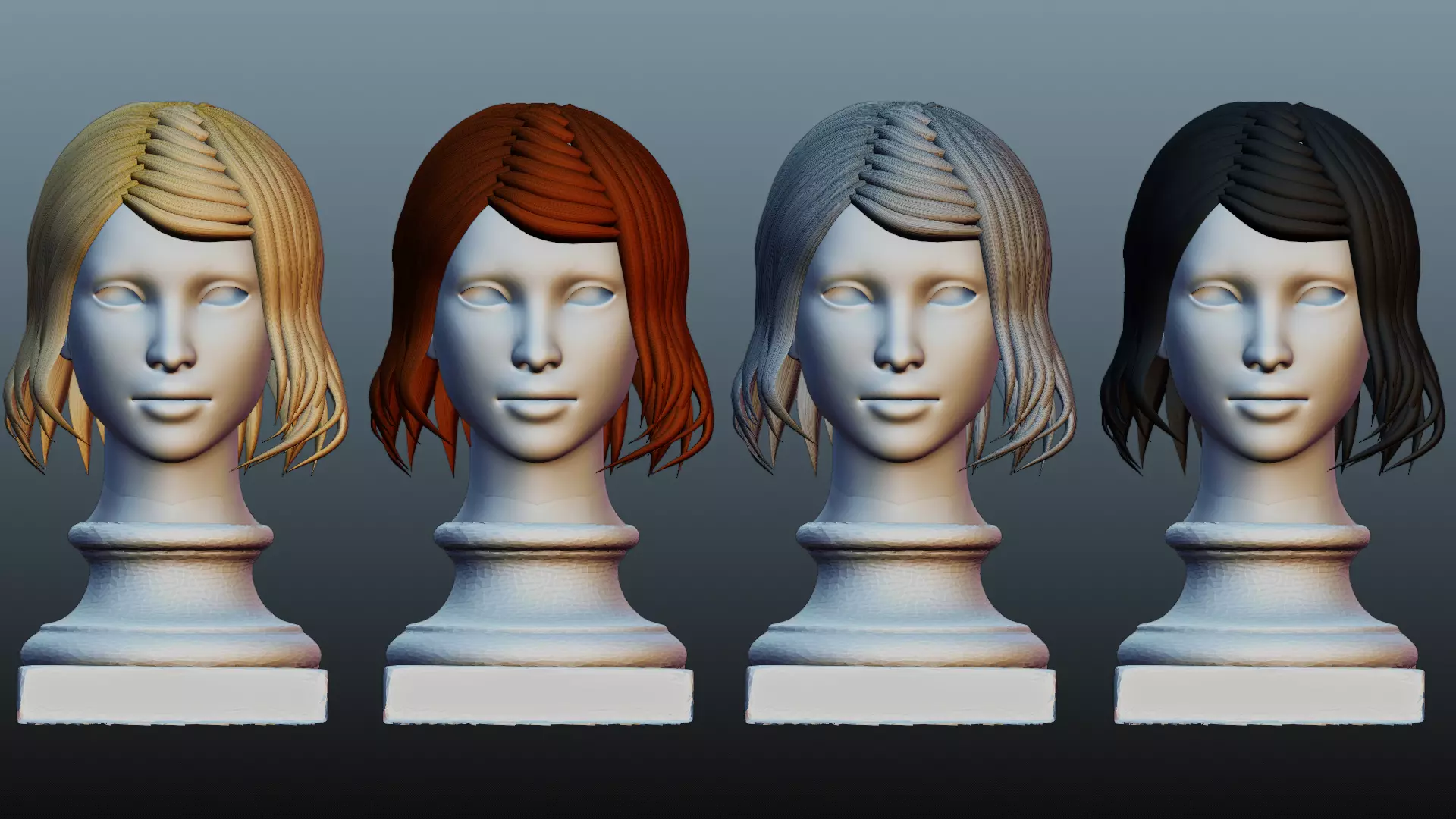 Female hair 4 colors Low-poly 3D model_0