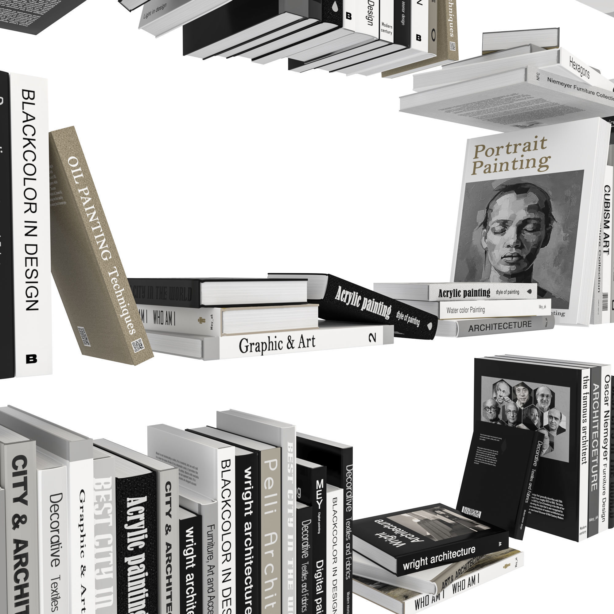 Book collection M set 2 3D model_1