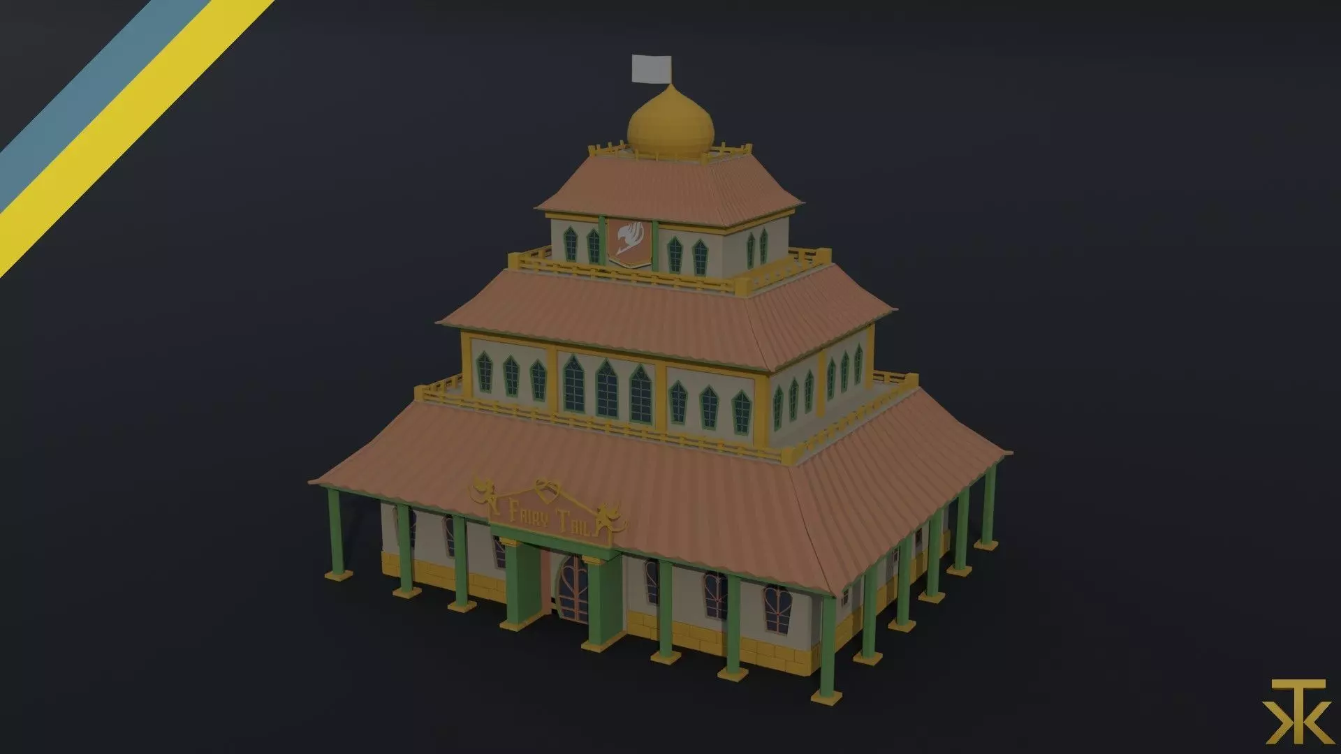 Cartoon Fairy Tail Guild Building Polygonal Style Low-poly 3D model