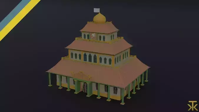 Cartoon Fairy Tail Guild Building Polygonal Style