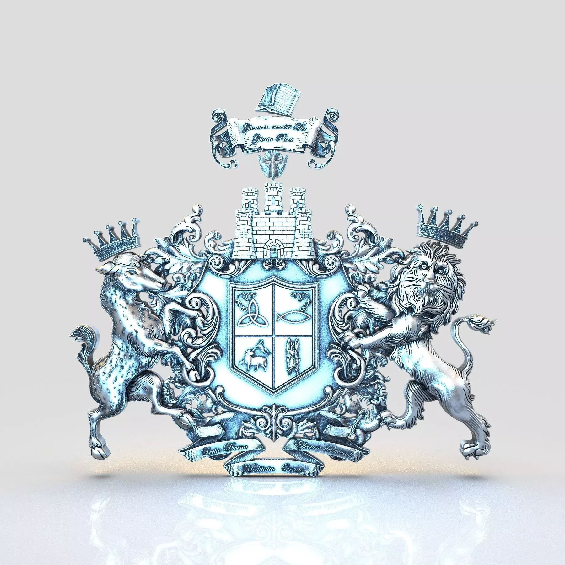 COAT OF ARMS GOAT AND LION IN THE CROWN 3D print model