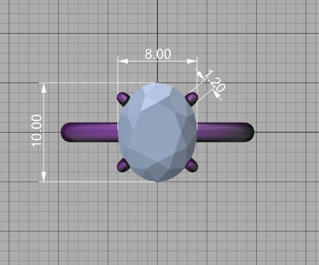 Classic Solitaire Ring with Oval shaped Stone 10x8 3Dmodel 3D print model_8