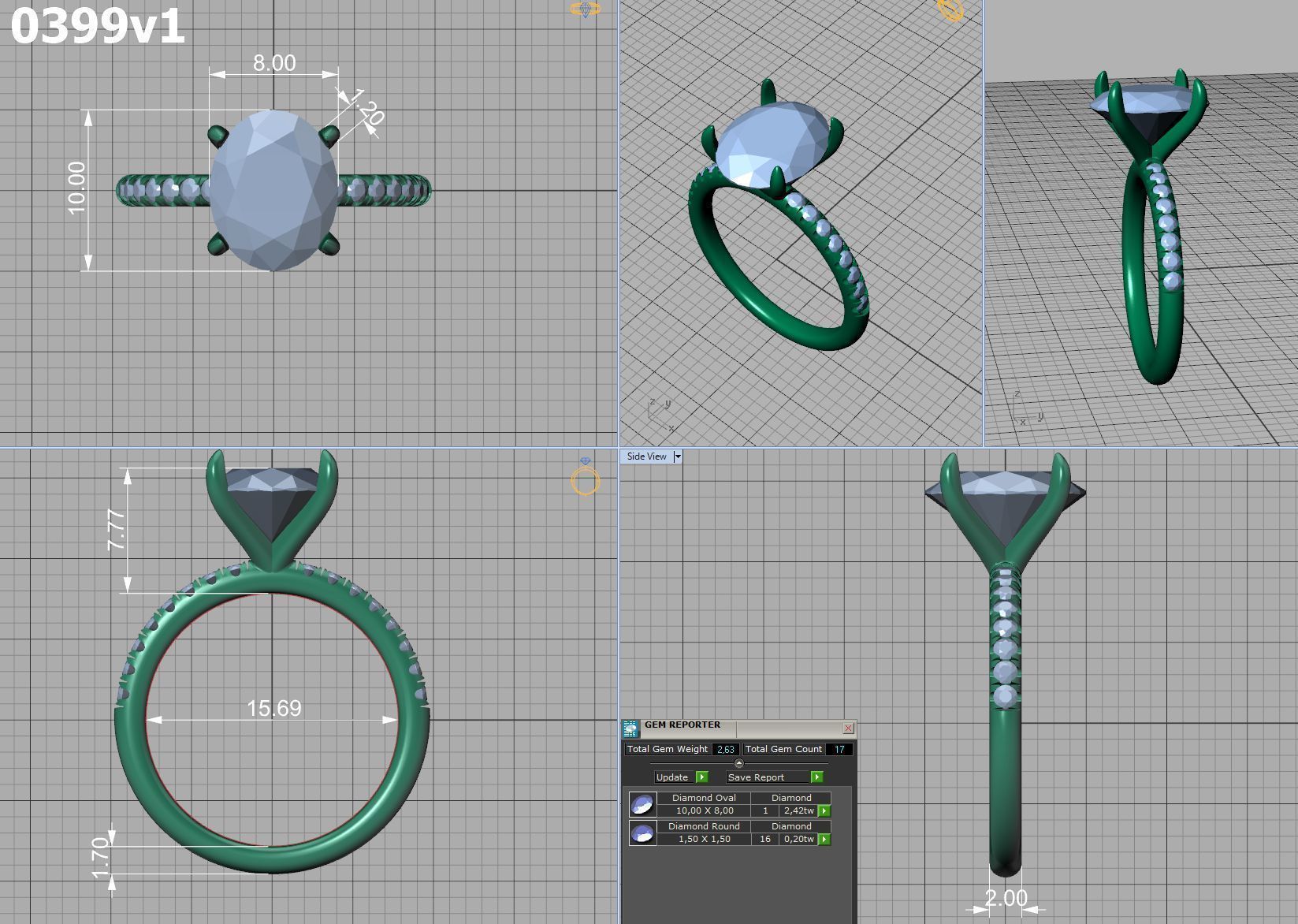 Classic Solitaire Ring with Oval shaped Stone 10x8 3Dmodel 3D print model_4