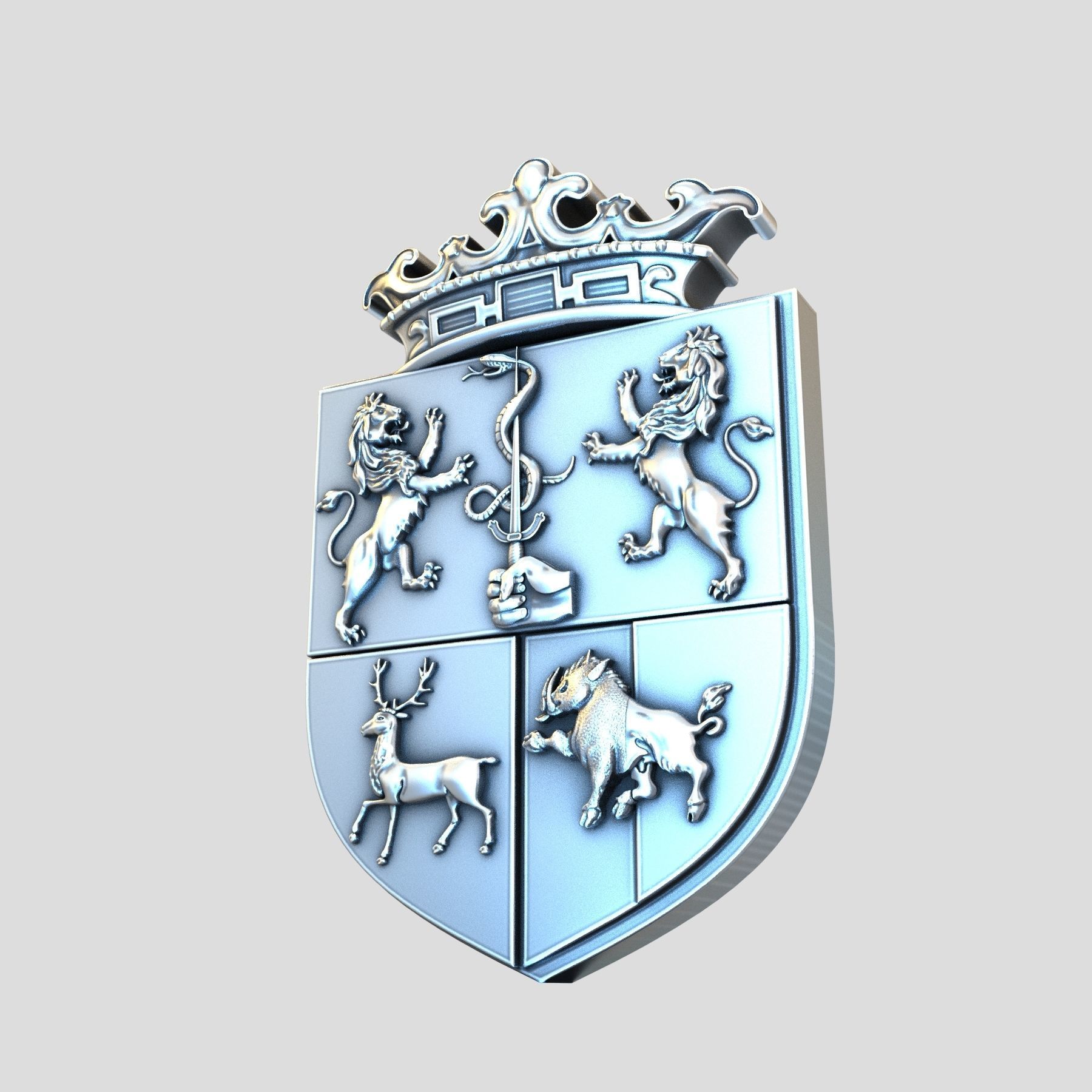 COAT OF ARMS BOAR DEER LION 3D model 3D printable CGTrader