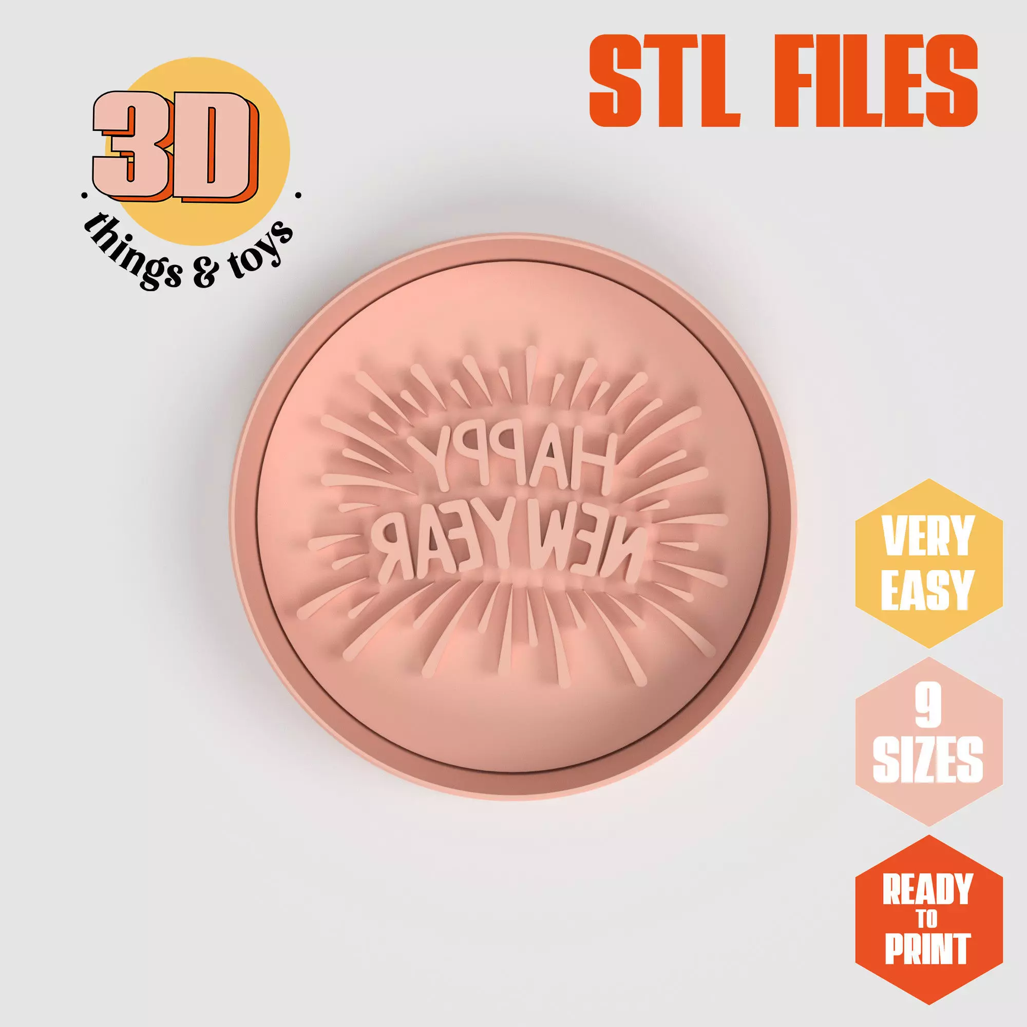 Happy New Year - Cookie Cutter Clay - Many Size  3D print model_0