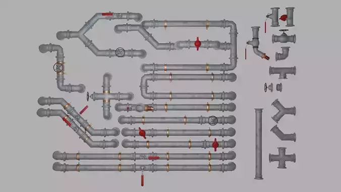 Modular Metal Pipes and Valves Collection 01