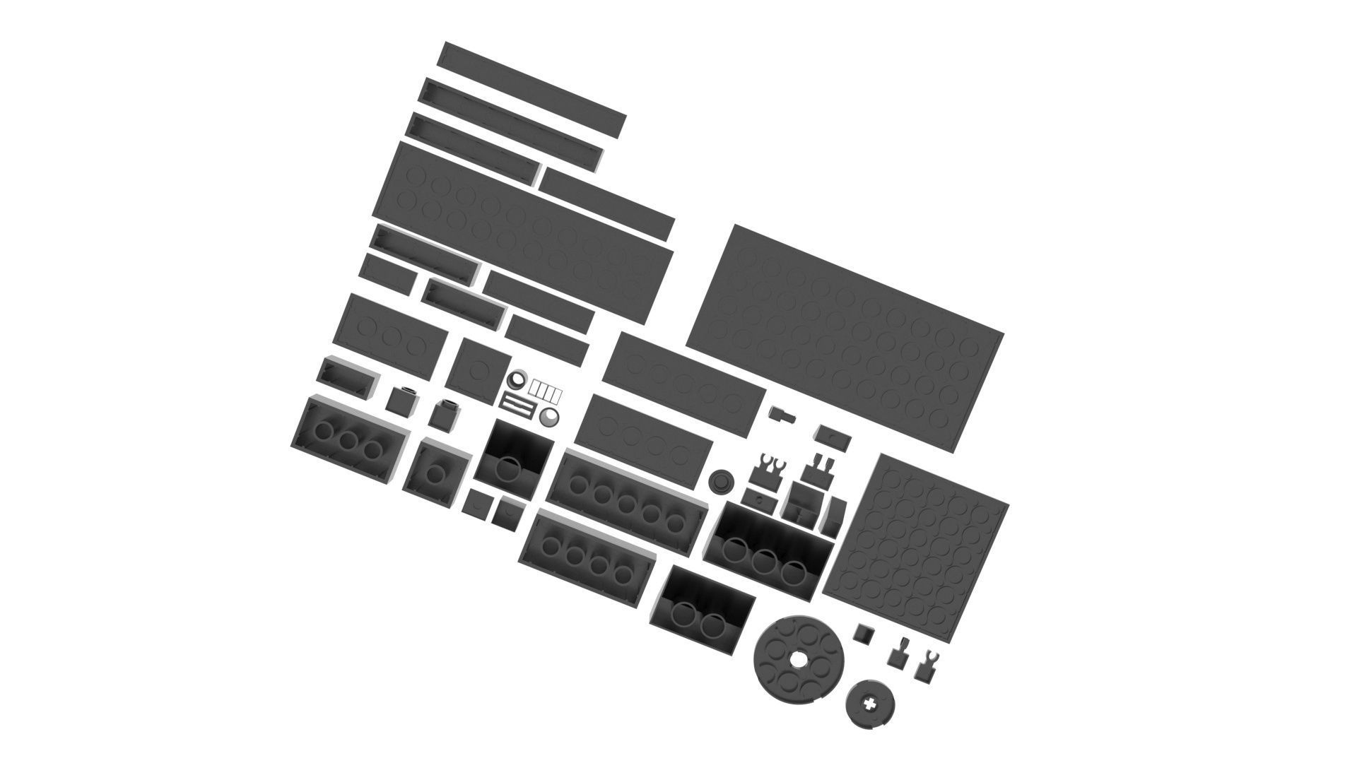 Grey Metallic Lego Bricks Set 3D model_19