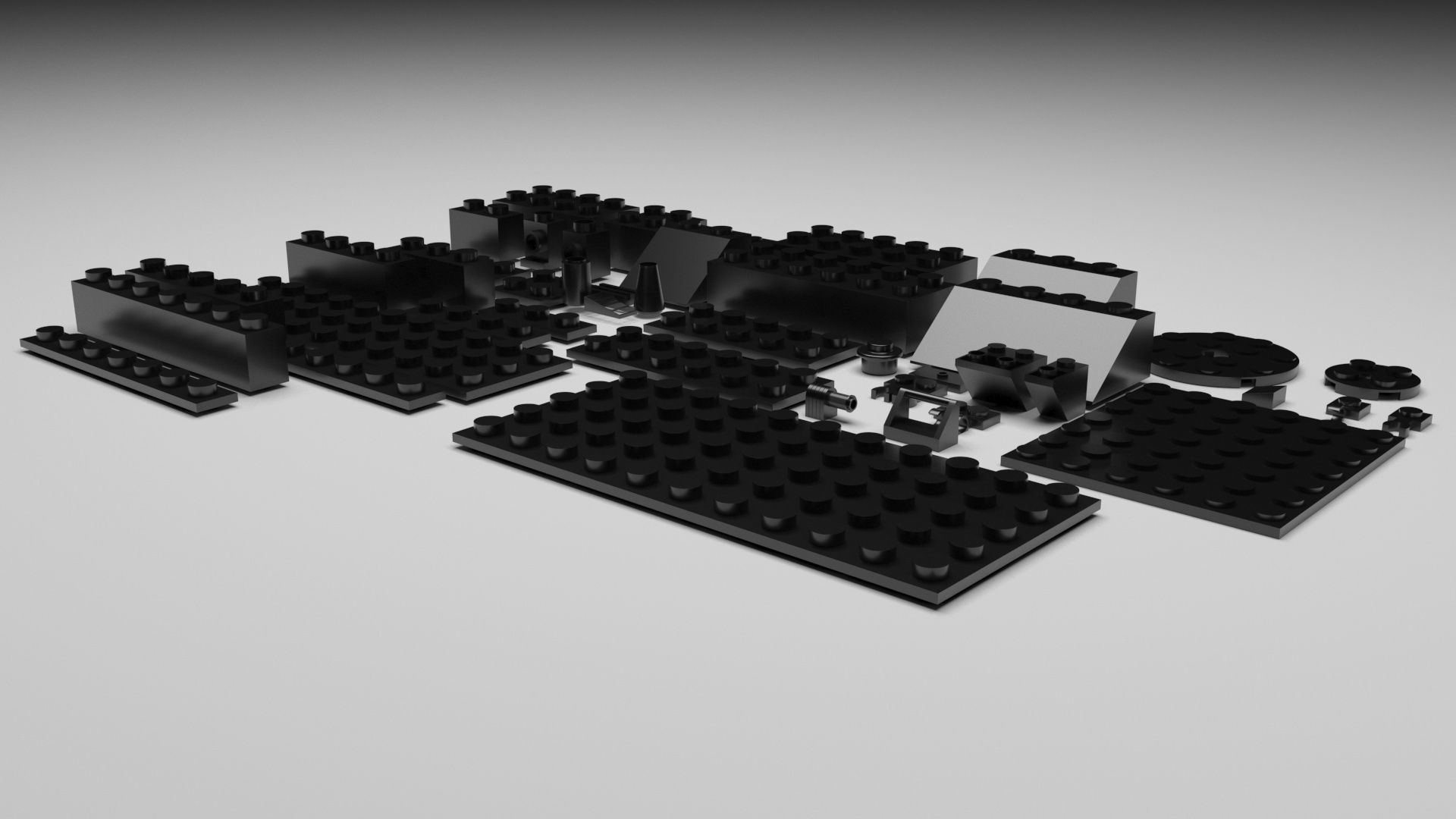 Grey Metallic Lego Bricks Set 3D model_1