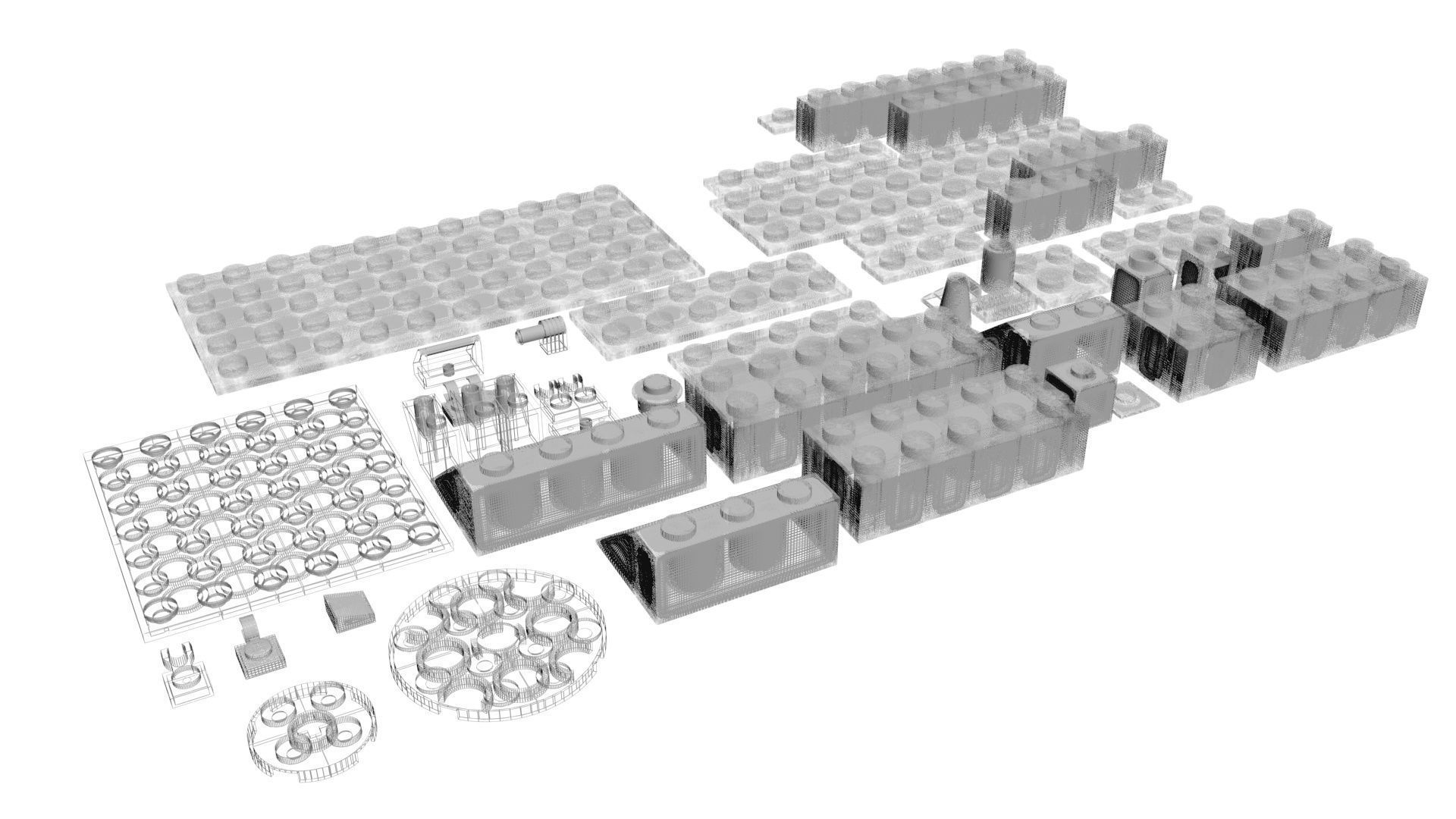 Grey Metallic Lego Bricks Set 3D model_28
