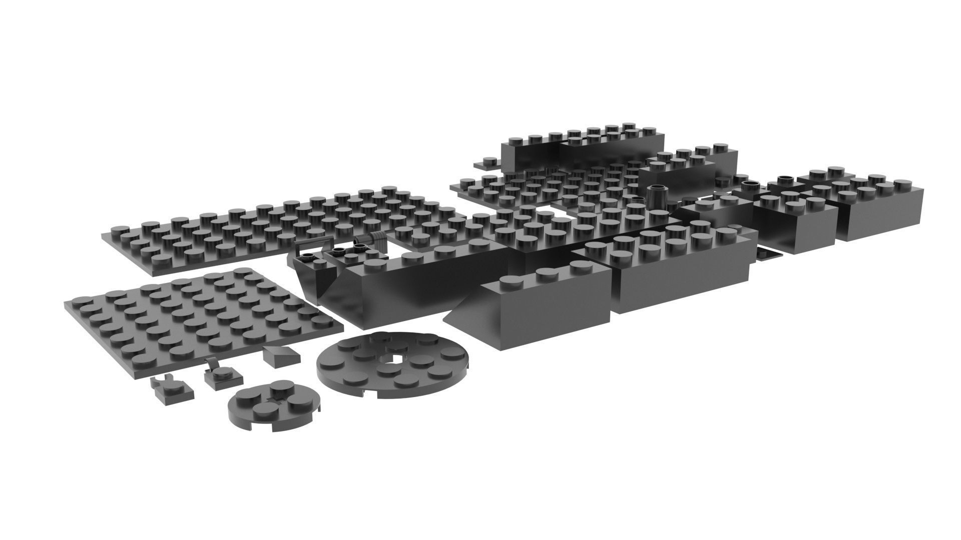 Grey Metallic Lego Bricks Set 3D model_17