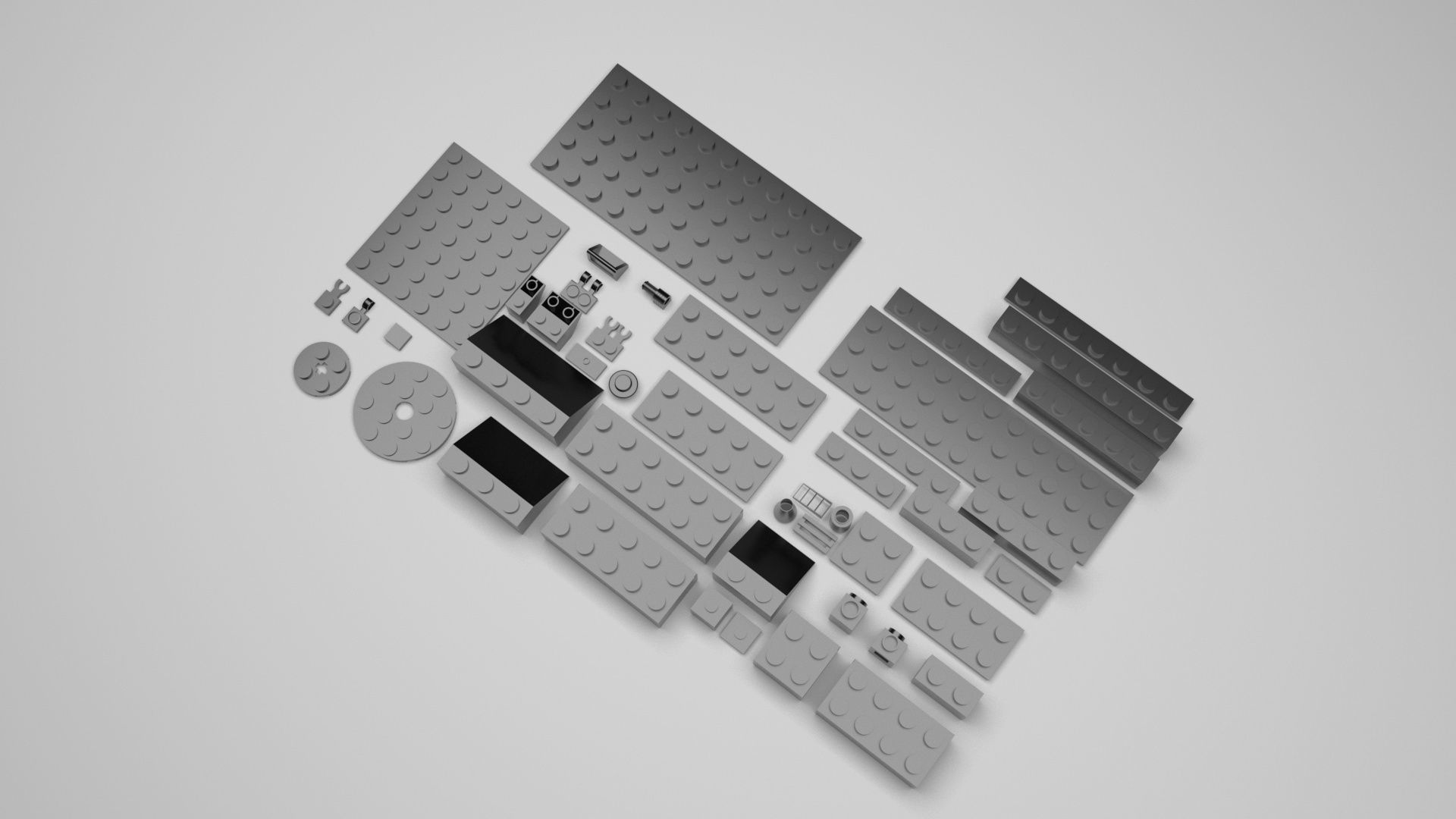 Grey Metallic Lego Bricks Set 3D model_3