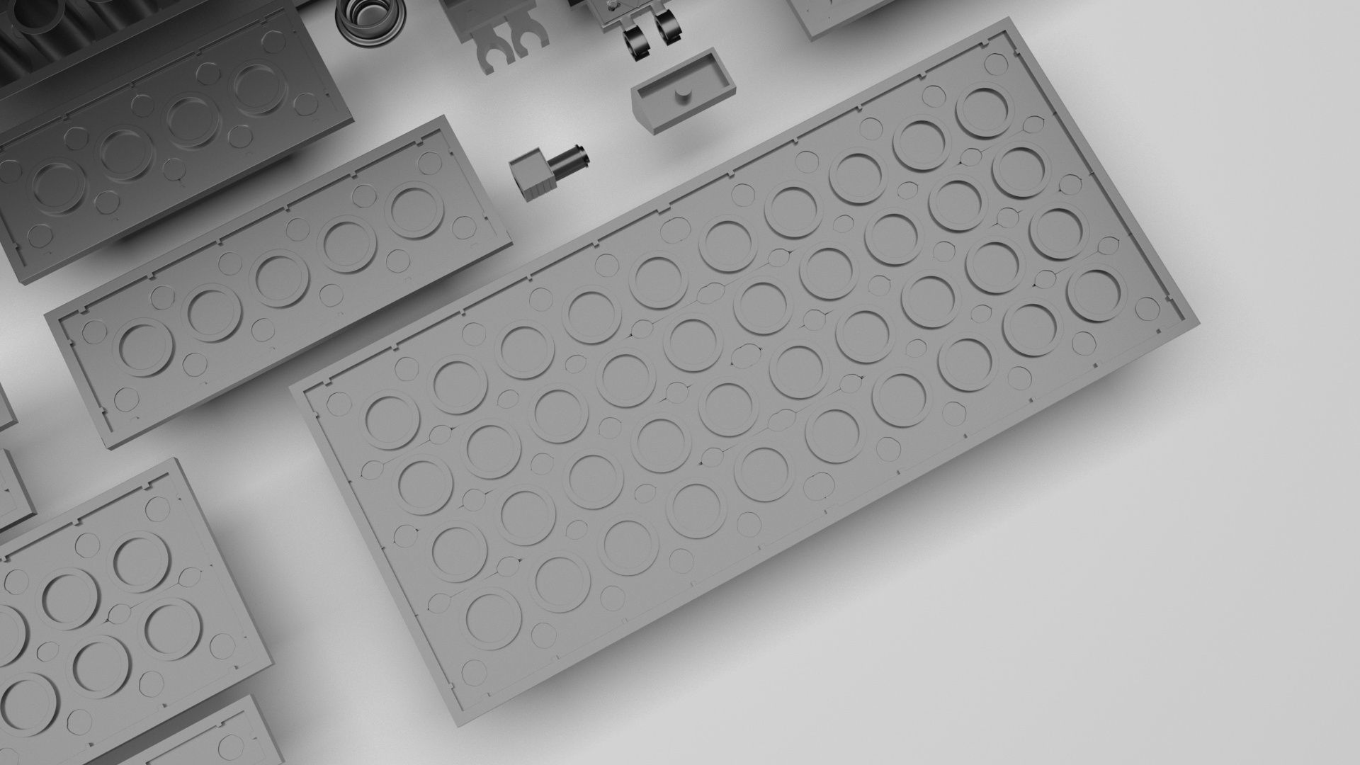 Grey Metallic Lego Bricks Set 3D model_7