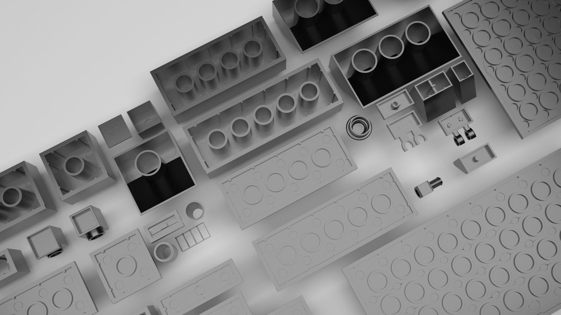 Grey Metallic Lego Bricks Set 3D model_8