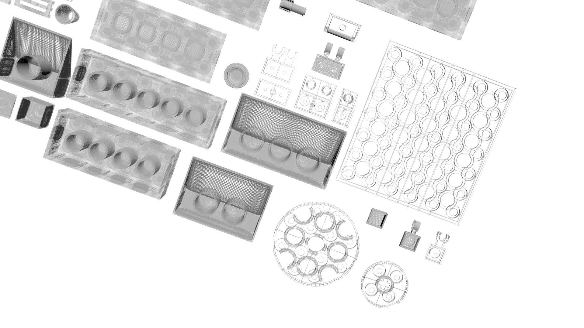 Grey Metallic Lego Bricks Set 3D model_31