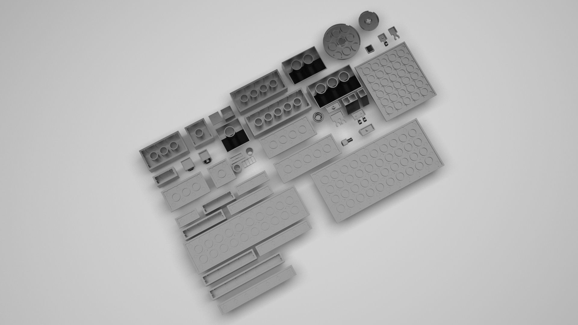 Grey Metallic Lego Bricks Set 3D model_11