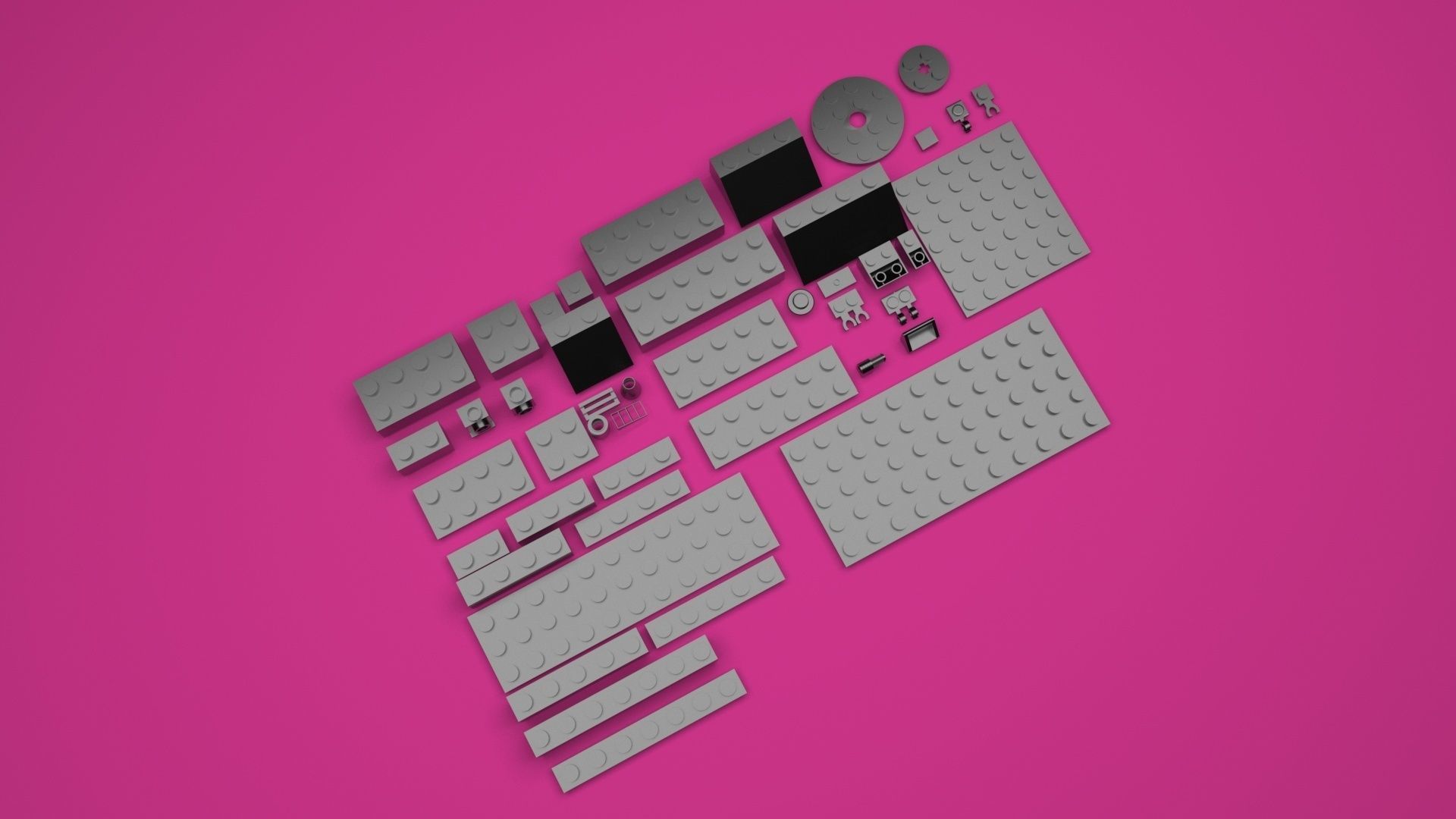 Grey Metallic Lego Bricks Set 3D model_13