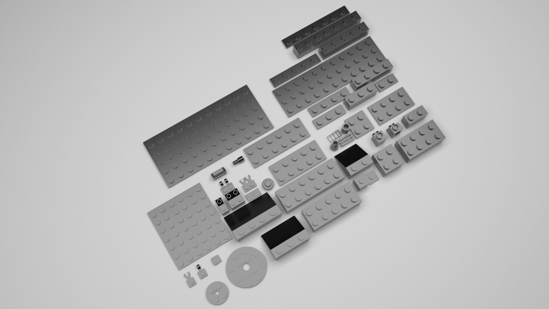 Grey Metallic Lego Bricks Set 3D model_2
