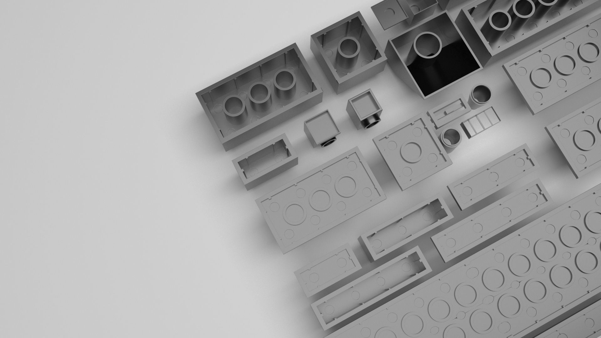 Grey Metallic Lego Bricks Set 3D model_10