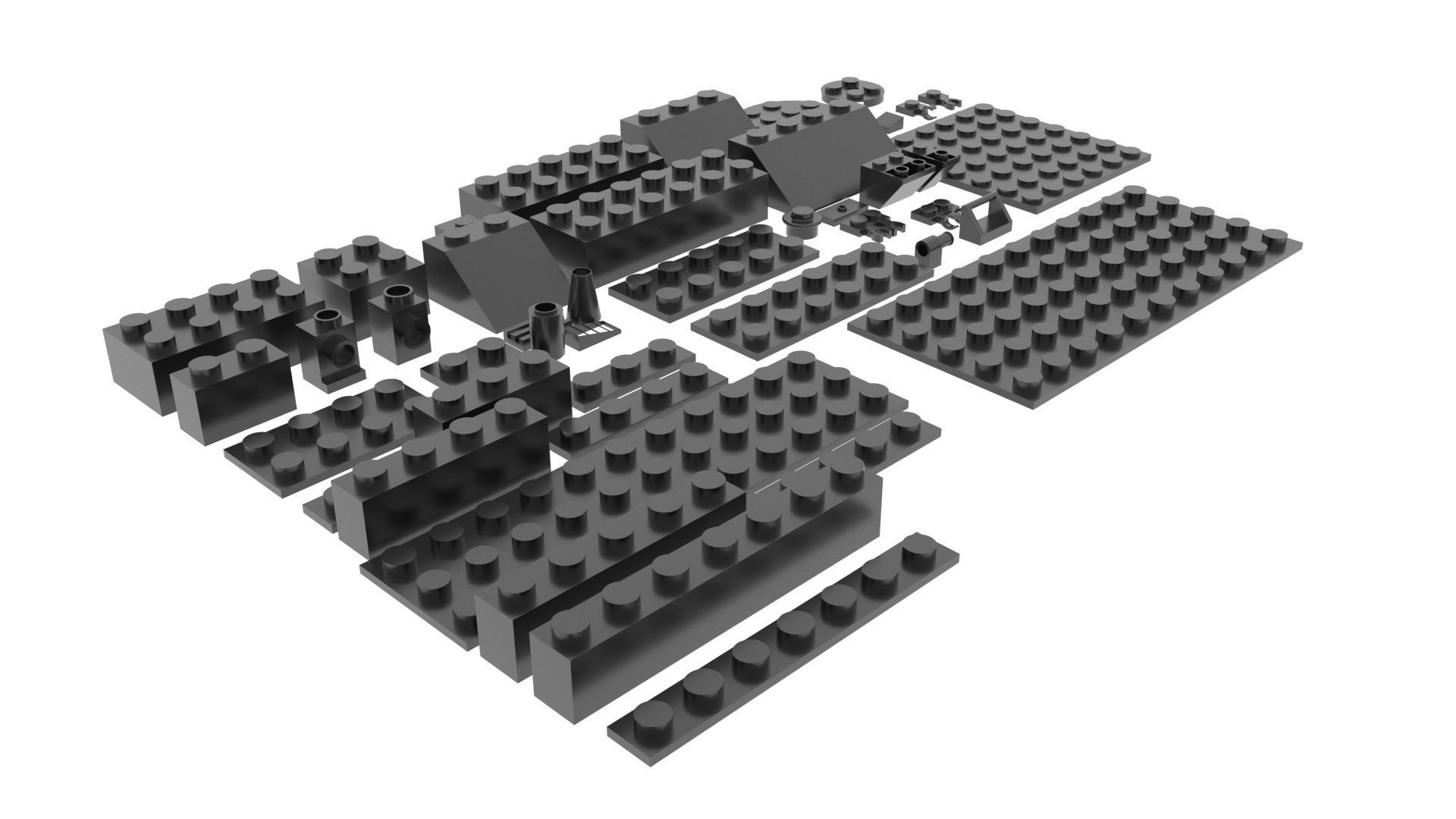 Grey Metallic Lego Bricks Set 3D model_15