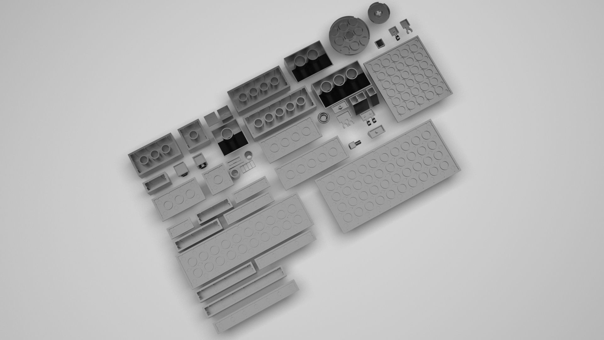 Grey Metallic Lego Bricks Set 3D model_6