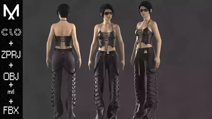 Female Outfit Marvelous designer Clo3d OBJ mtl FBX ZPRJ
