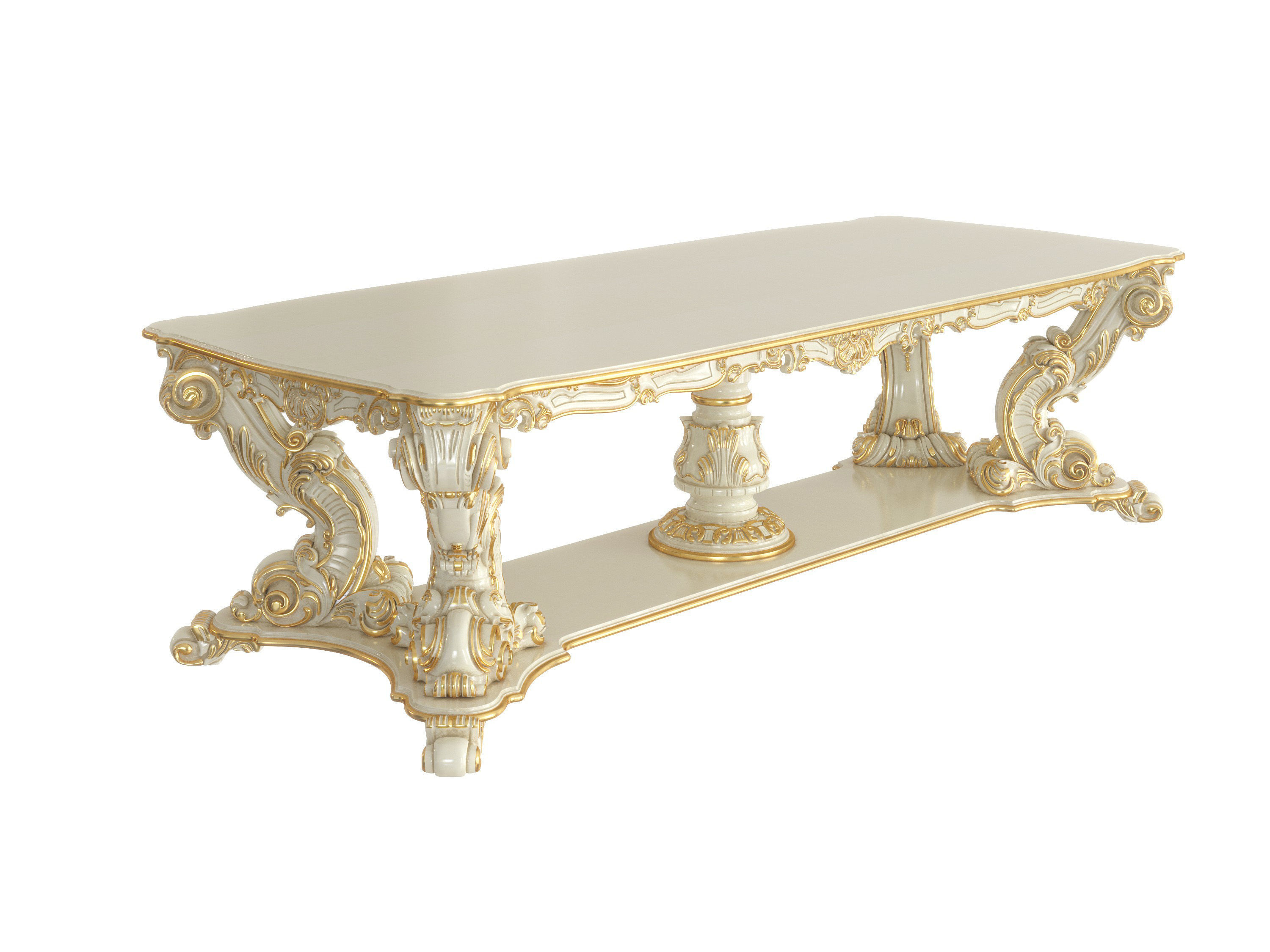 Victorian White Dining Table 3D model_1
