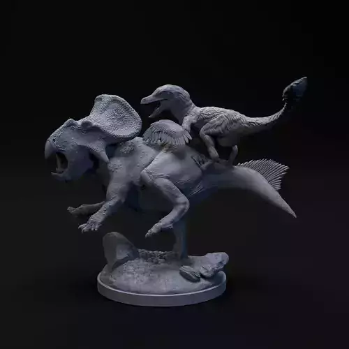 Protoceratops ambushed 1-20 scale pre-supported dinosaur