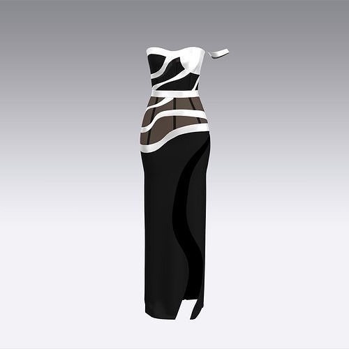 Black white and gray dress Low-poly 3D model