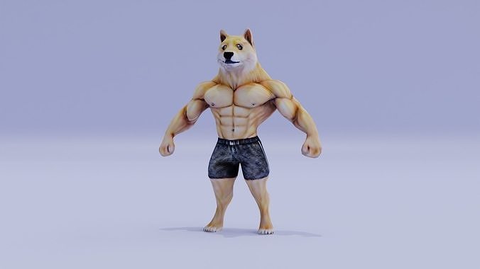 Swole Doge Buff Doge Character Low High Poly Low-poly 3D model