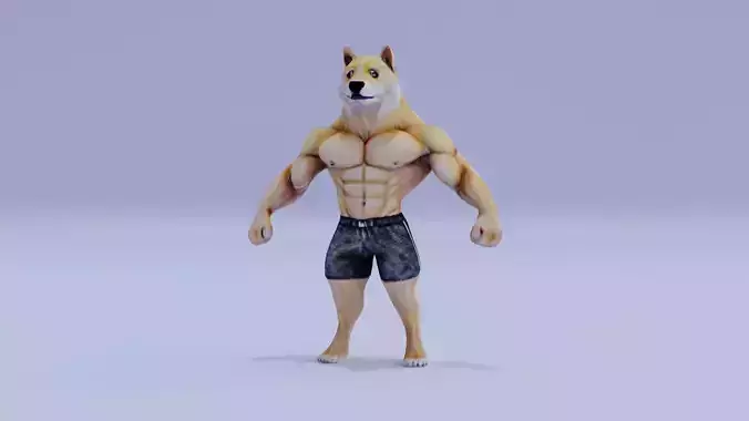 Swole Doge Buff Doge Character Low High Poly Low-poly 3D model