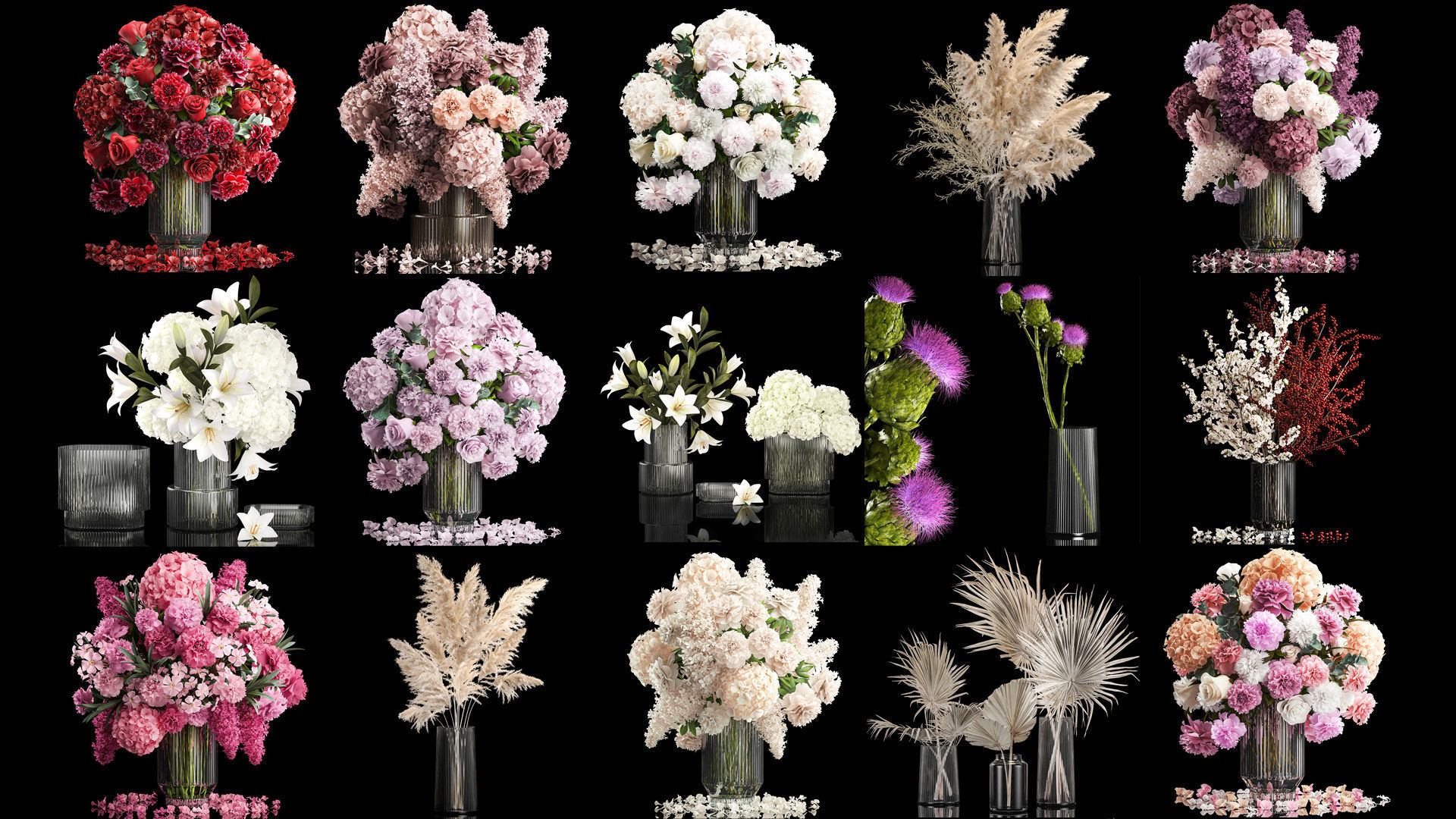 Collection of flower bouquets set of 31 pieces 3D model_1