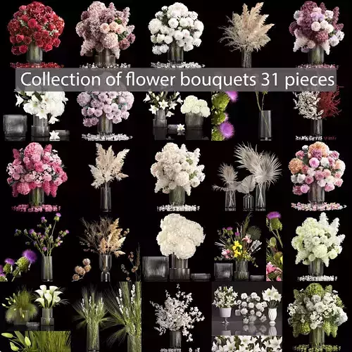 Collection of flower bouquets set of 31 pieces 3D model