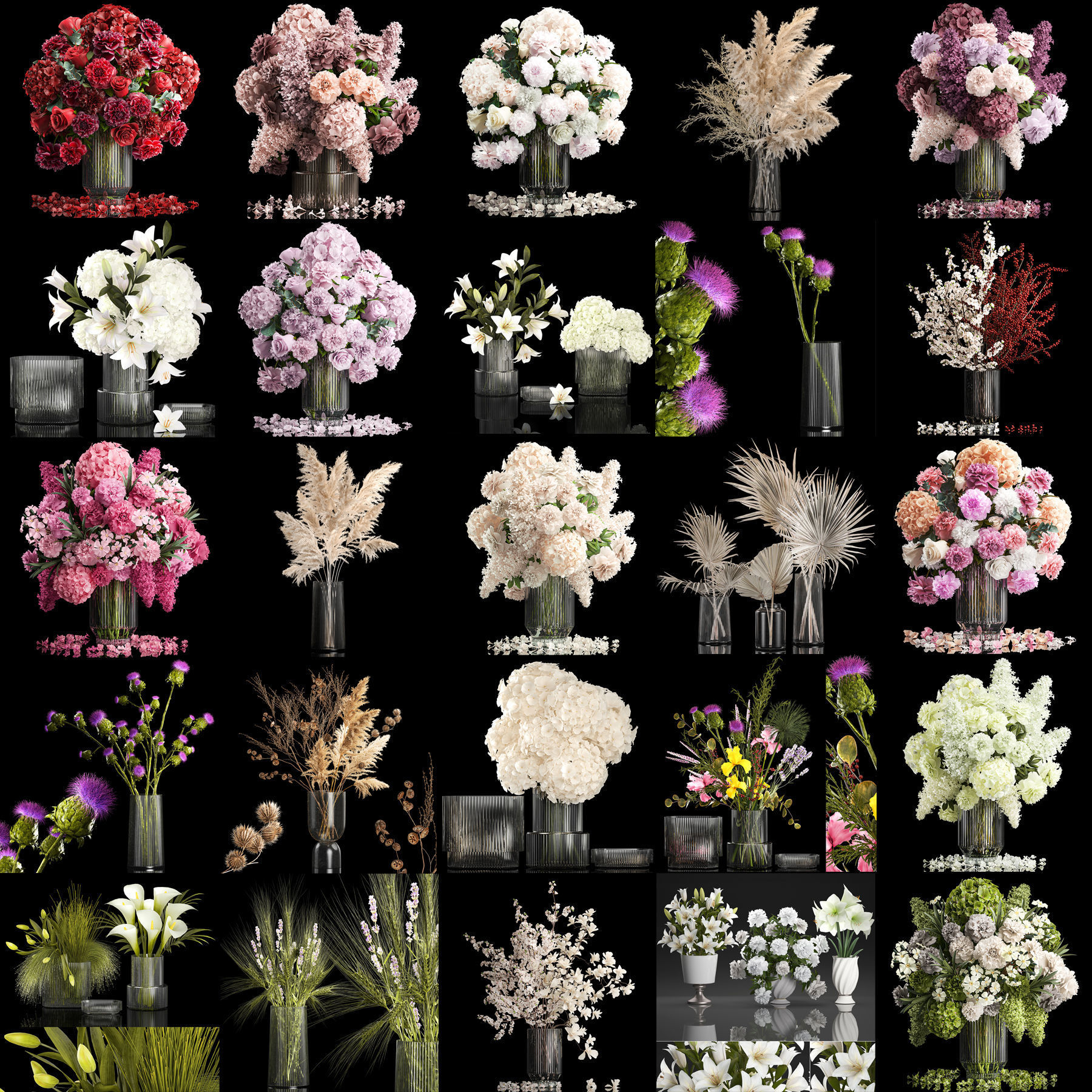 Collection of flower bouquets set of 31 pieces 3D model_4