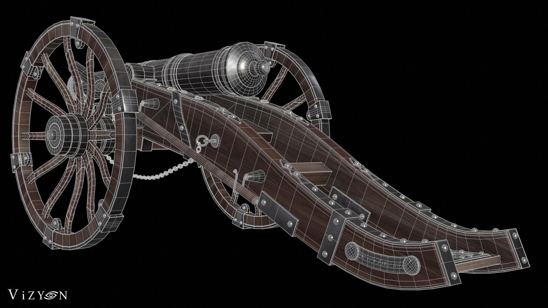 Vintage Cannon - 3D Model and Textures Low-poly 3D model_5