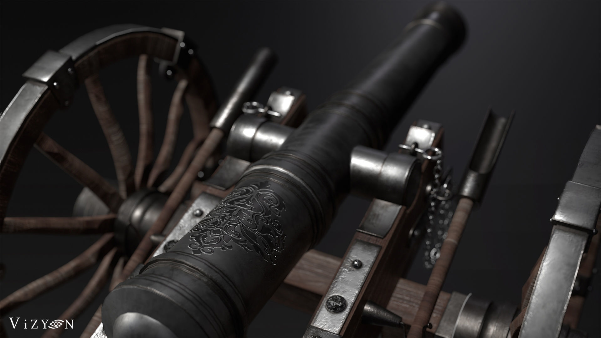 Vintage Cannon - 3D Model and Textures Low-poly 3D model_3