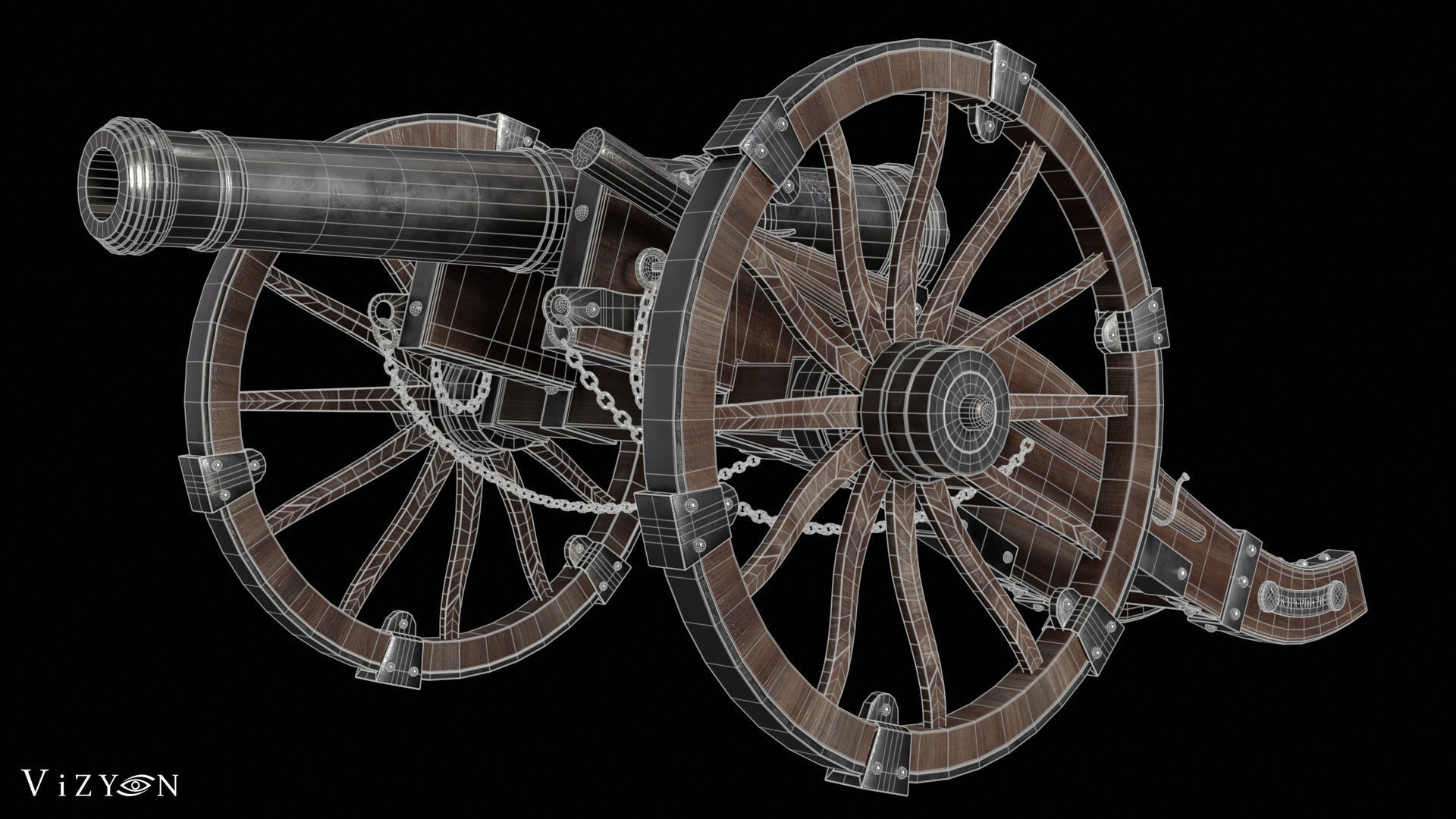 Vintage Cannon - 3D Model and Textures Low-poly 3D model_4