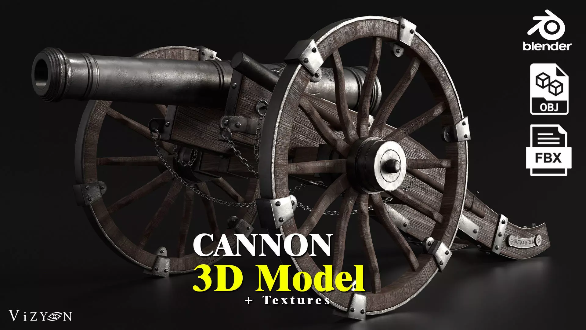 Vintage Cannon - 3D Model and Textures Low-poly 3D model_0