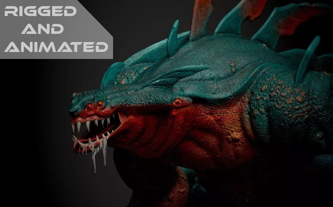 Sea monster game ready rigged creature Low-poly 3D model_0