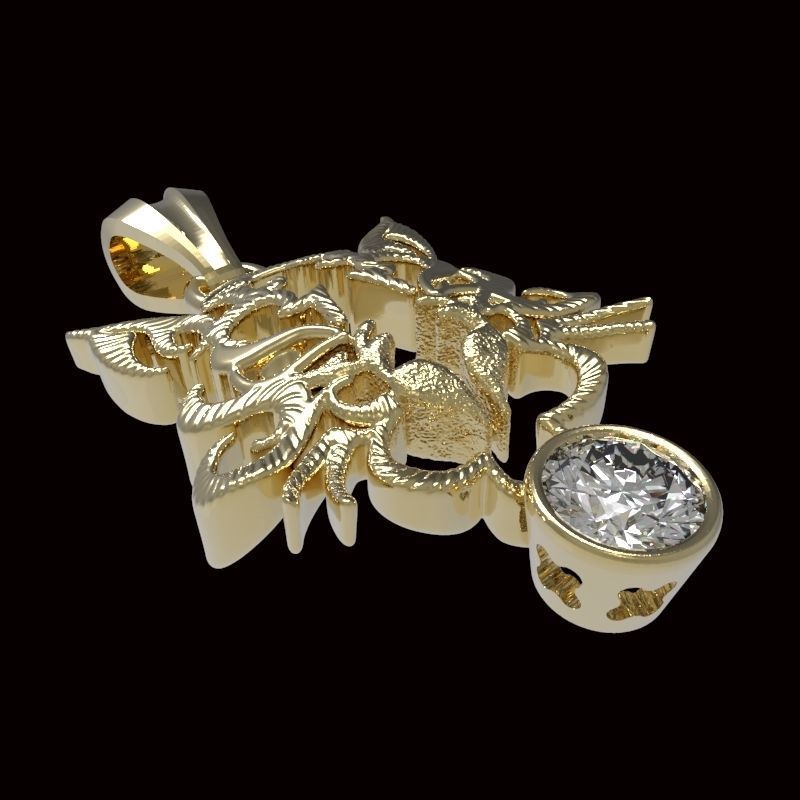 tiger pendant with 4mm gem 3D print model_4