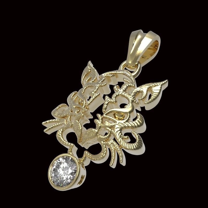 tiger pendant with 4mm gem 3D print model_7