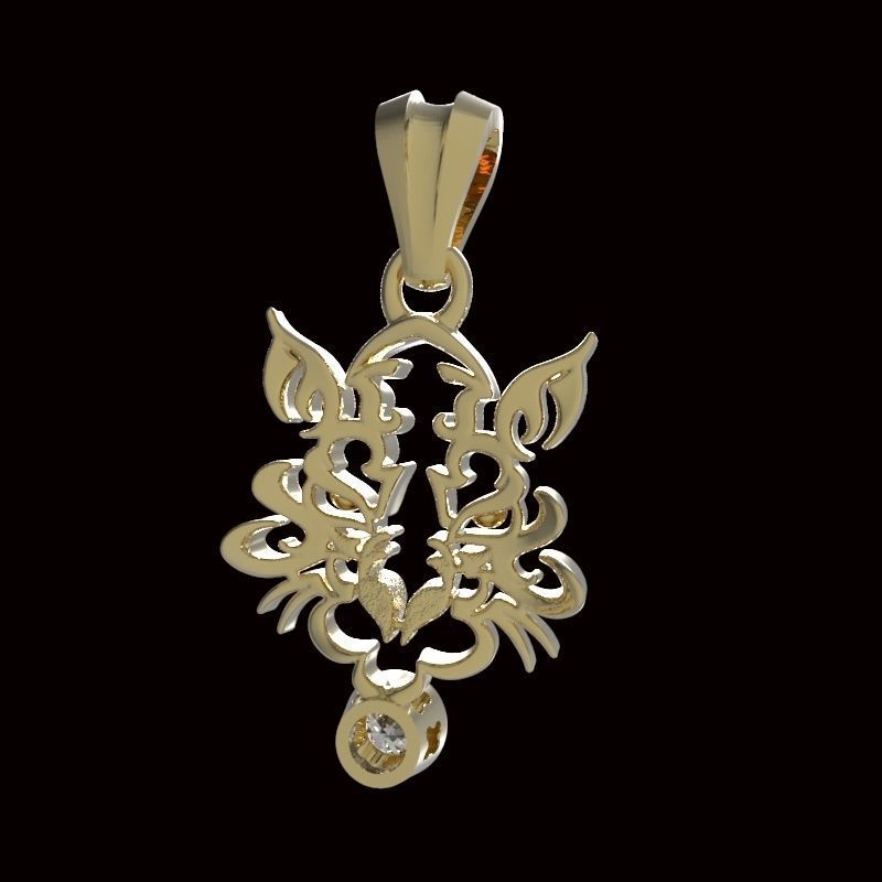 tiger pendant with 4mm gem 3D print model_3