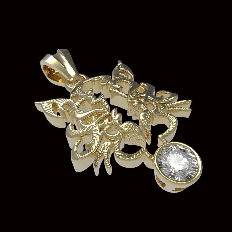 tiger pendant with 4mm gem 3D print model_2