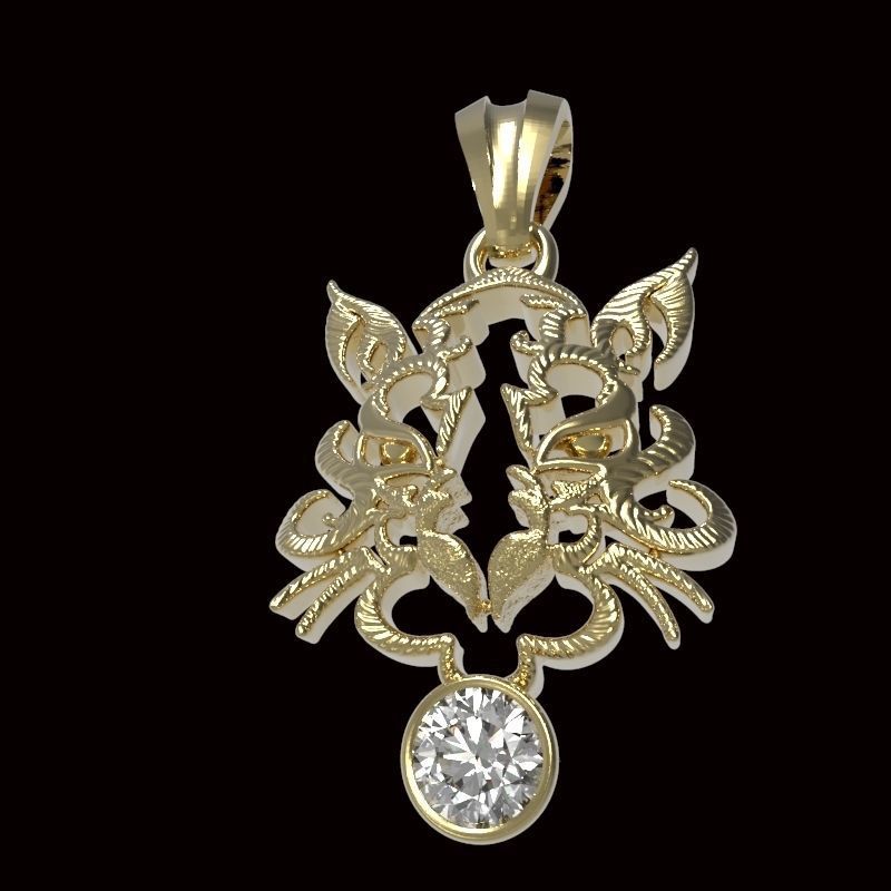 tiger pendant with 4mm gem 3D print model_5