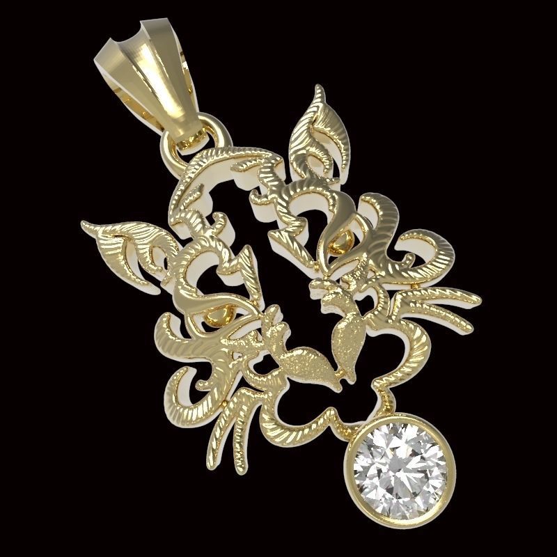 tiger pendant with 4mm gem 3D print model_1