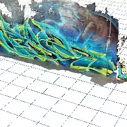 blue graffiti writing on wall raw scan