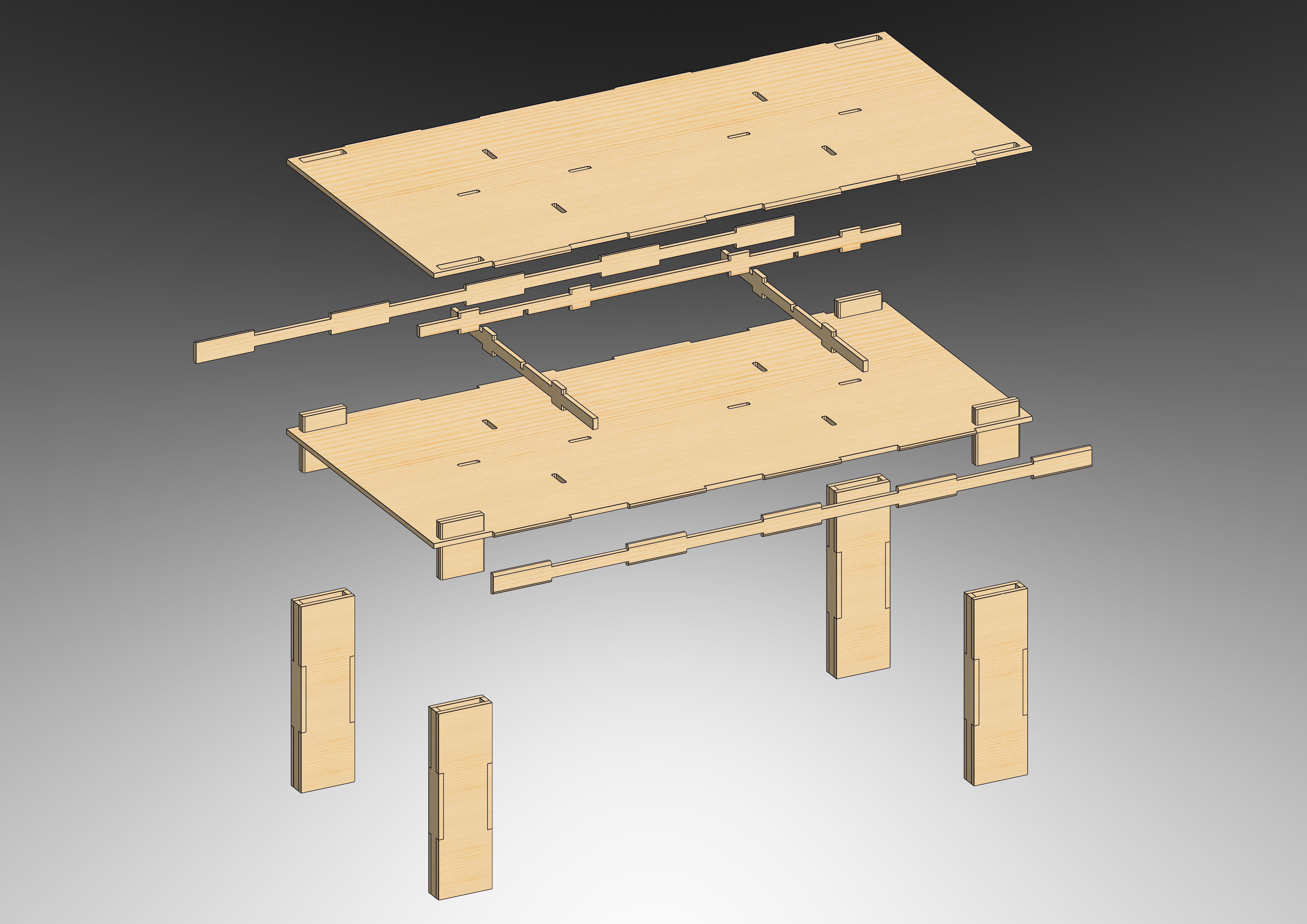 CNC Ready - PLYWOOD DINNER TABLE 3D model_6