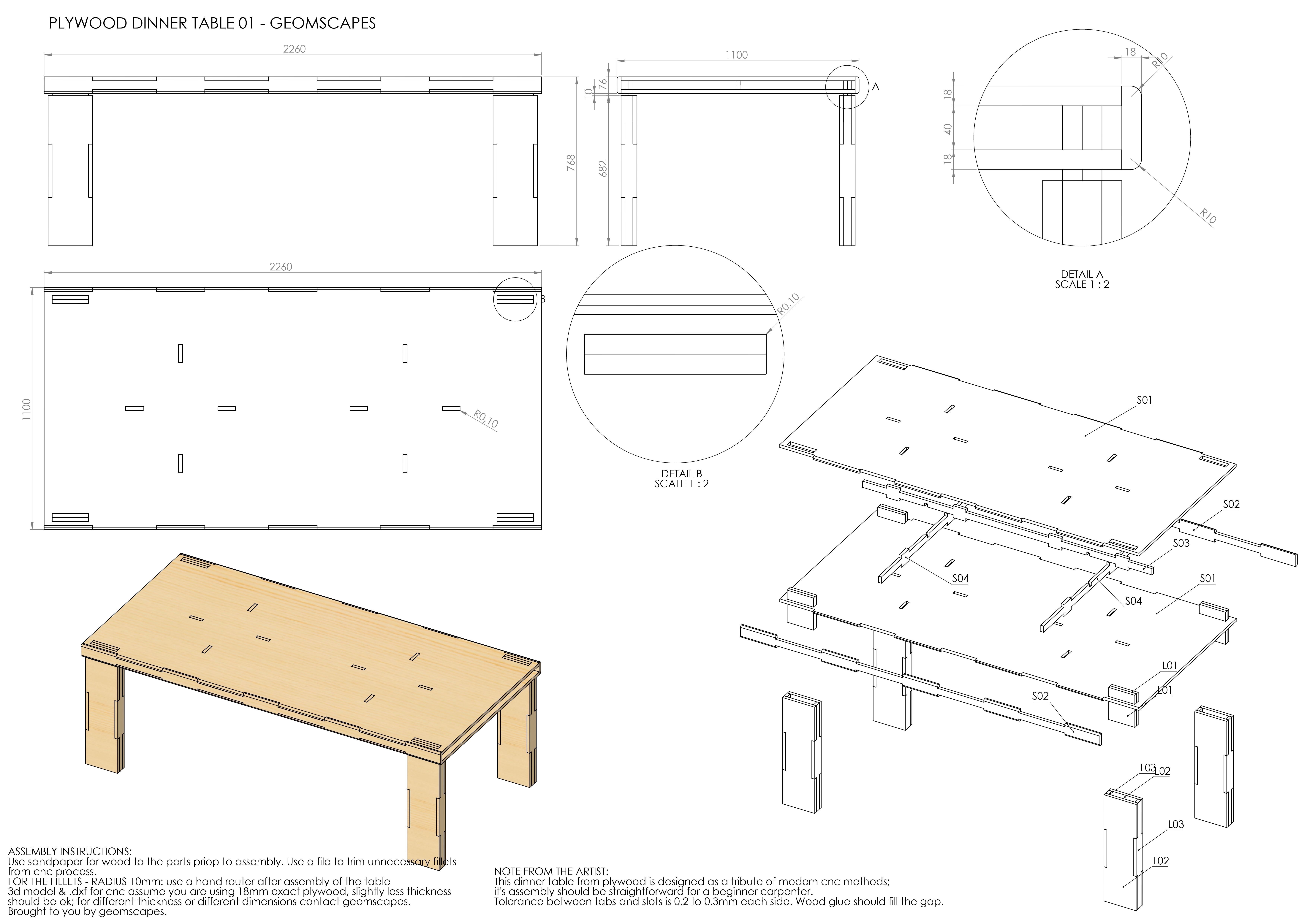 CNC Ready - PLYWOOD DINNER TABLE 3D model_4