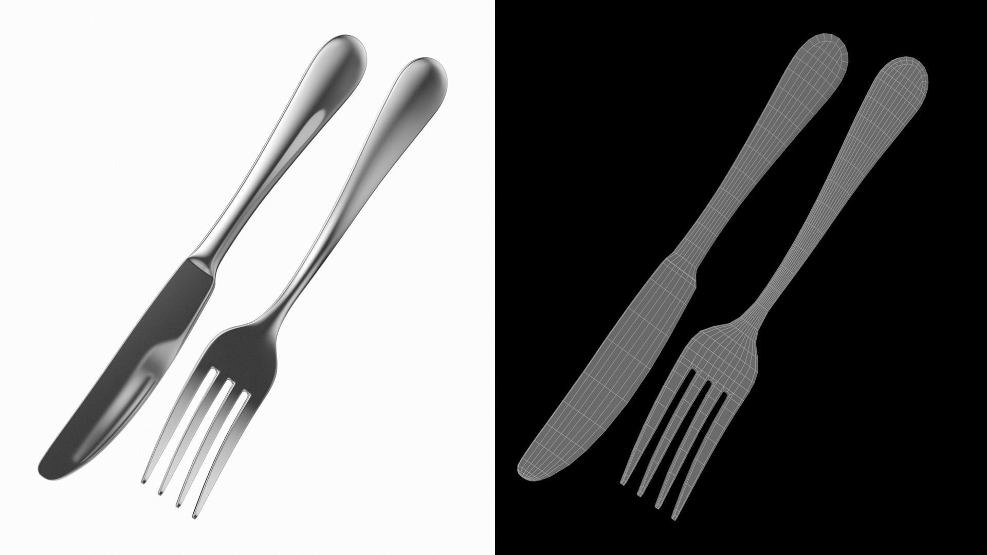 Table Dinner Knife and Fork Generic Cutlery 3D model_4