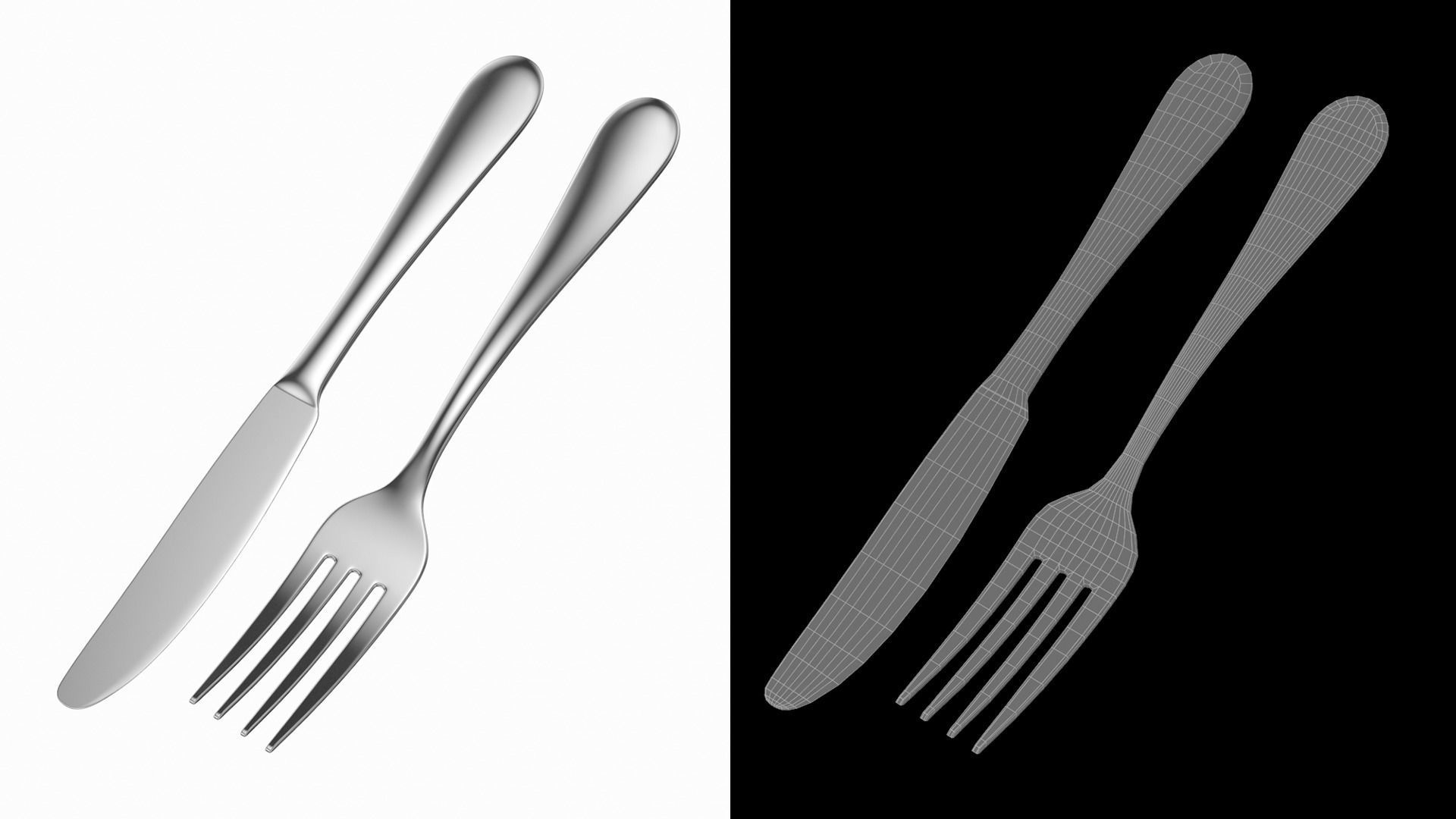 Table Dinner Knife and Fork Generic Cutlery 3D model_3